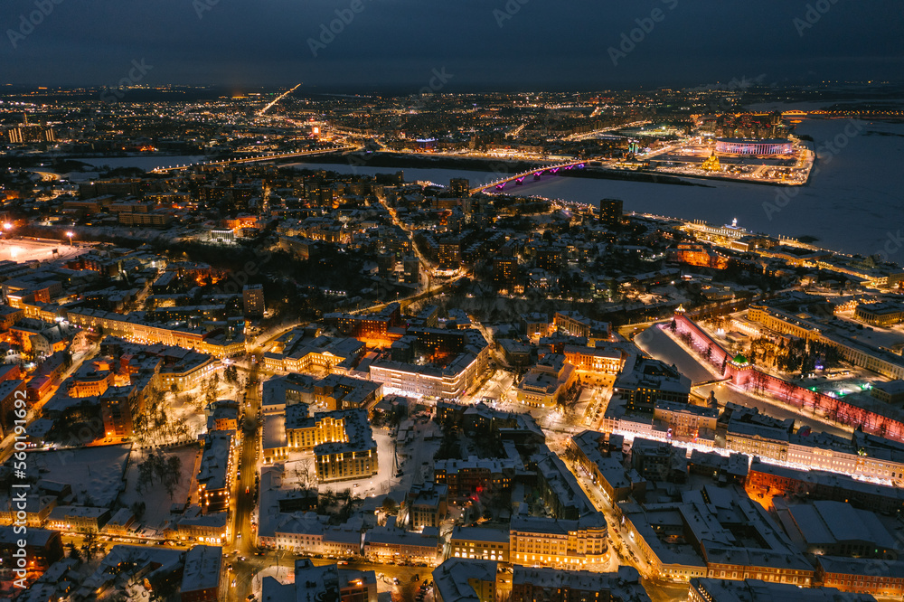 Russian city Nizhny Novgorod night winter
