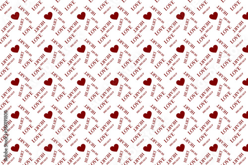 Abstract seamless pattern with red hearts and letter