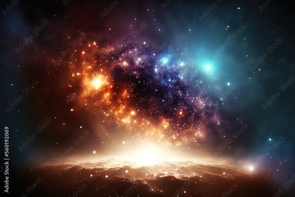 Naklejka premium background with a deep brilliant starry night sky and deep bright stardust light flare. Generative AI