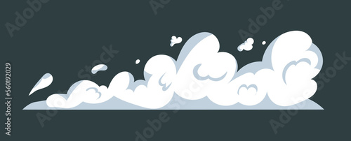 Smoke effect of white cloud borders and wind blast movement. Vector illustration in comic cartoon design
