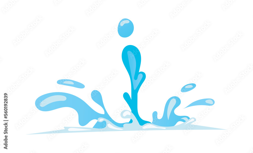 Water effect with blue aqua splashes and falling liquid drops. Vector illustration in comic cartoon design Water effect with blue aqua splashes and falling liquid drops. Vector illustration in comic cartoon design