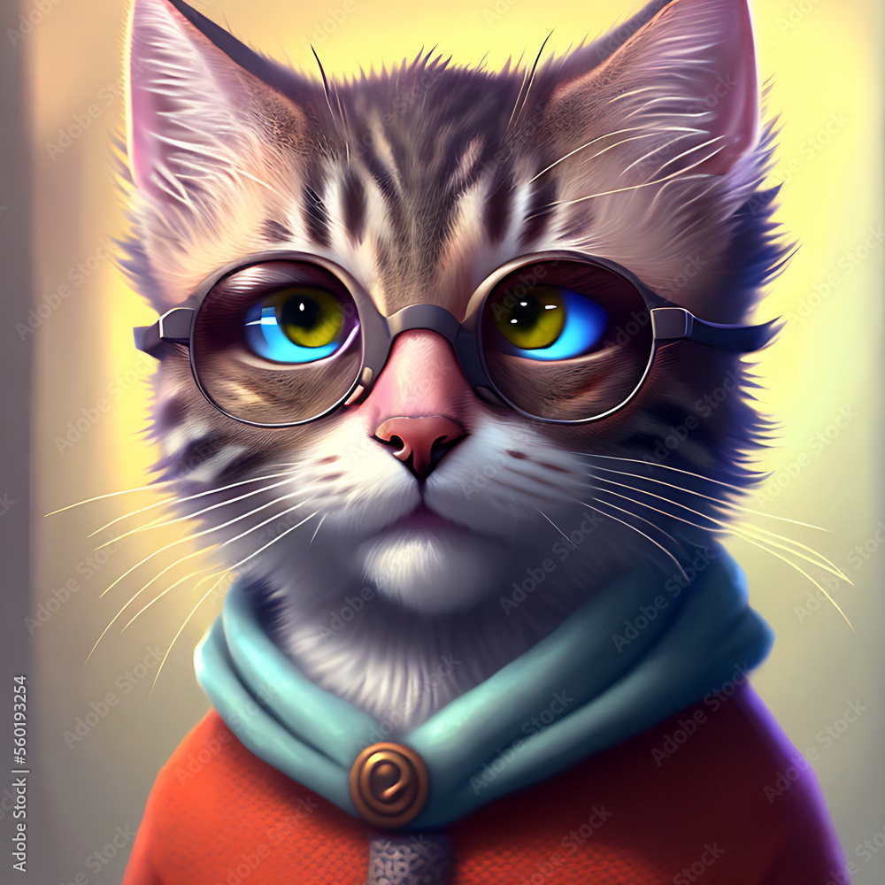 custom made wallpaper toronto digitalportrait of big eyes cute sexy kitten wearing sunglasses Generative AI