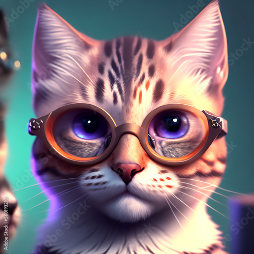 portrait of big eyes cute sexy kitten wearing sunglasses Generative AI