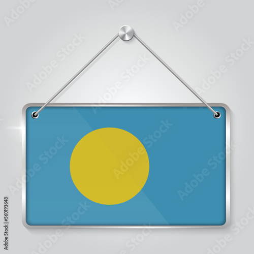 Flag of Palau. The symbol of the state in the pennant hanging on the rope, rectangle hanging. Vector Illustration EPS10.