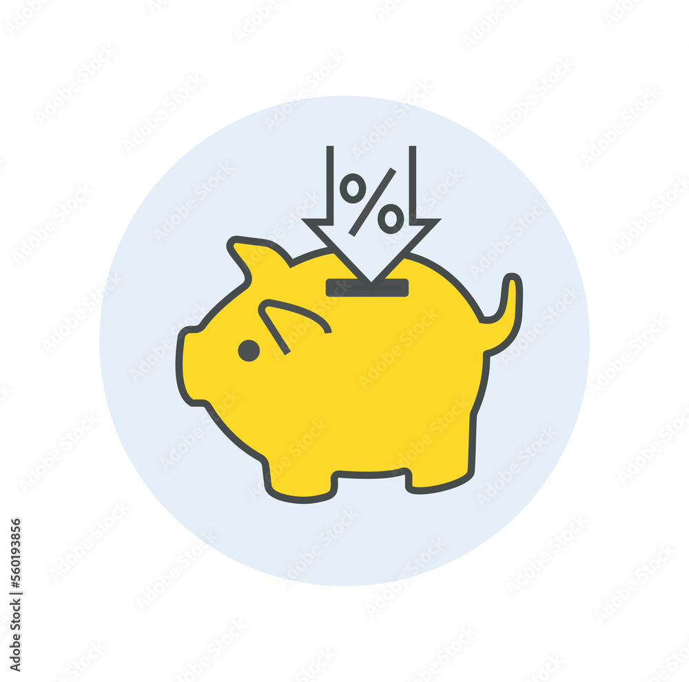 Obraz premium Piggy bank color icon. Savings and budget, financial literacy and passive income. Cashback, discounts and promotions. Online shopping and home delivery, special offer. Cartoon flat vector illustration