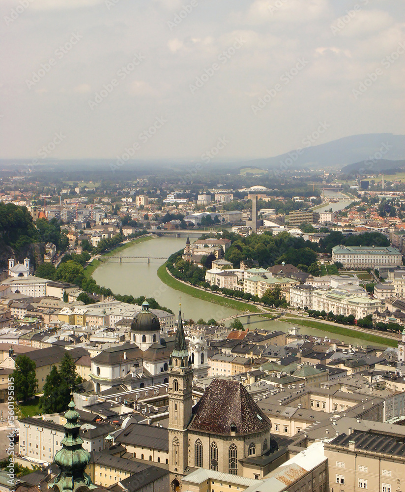 Panoramic view of the city on a summer day. Salzburg. Austria.