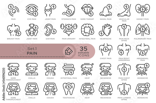 Set of conceptual icons. Vector icons in flat linear style for web sites, applications and other graphic resources. Set from the series - Pain. Editable outline icon.	
