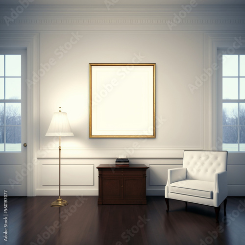 empty white frame is in a luxurious modern room