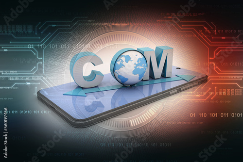 3d rendering globe with word dot com in mobile phone
