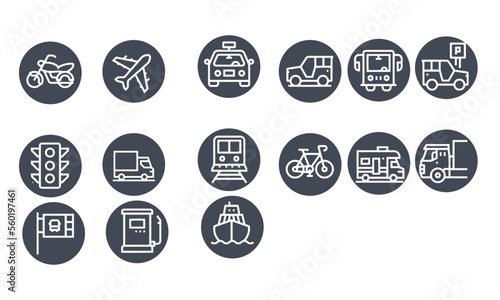 Taxi, Airplane, Traffic Lights, Truck, Roadwork Icons vector design