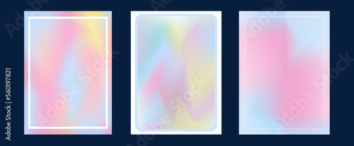 Set template with blue pink soft gradient. Design for poster, cover, flyer, brochure, background, wallpaper, postcard, soi web with frame and place for text. Minimal colored background.