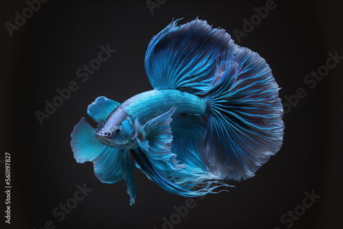 Betta fish in blue with copy space. Generative AI