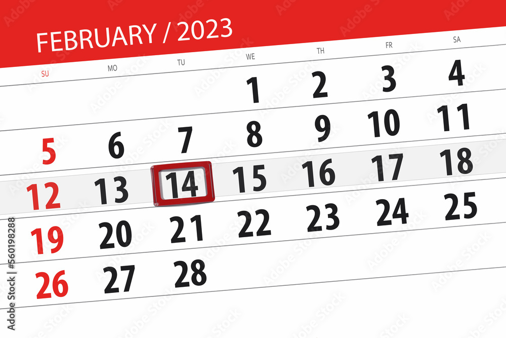 Fototapeta premium day, month, page, organizer, date, february, tuesday, number 14