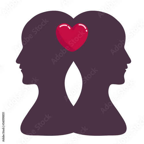 Heart and Brain concept, conflict between emotions and rational thinking, teamwork and balance between soul and intelligence. Vector logo or icon design