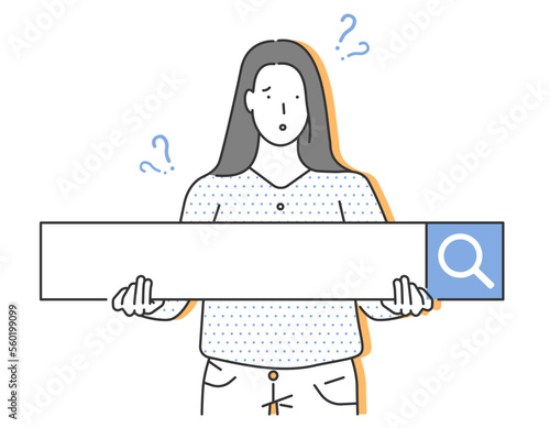 An illustration of a young woman's search window board who is curious about search engines and algorithms