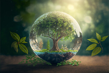 World environment and earth day concept with glass globe and eco friendly enviroment