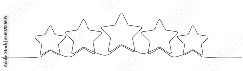 Five stars continuous line drawing. Rating review star linear symbol. Vector illustration isolated on white.