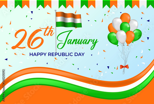 26th january indian republic day celebration background with indian badges vector illustration