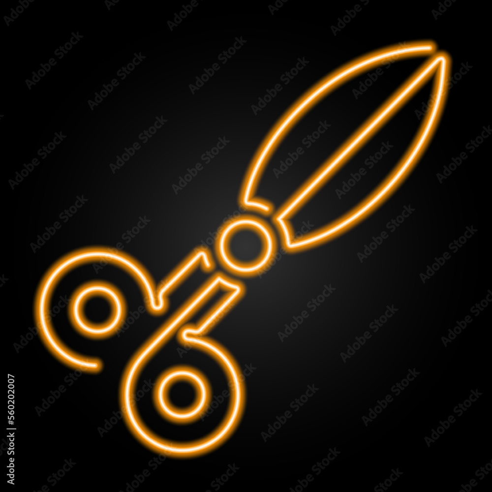 Fototapeta premium scissors neon sign, modern glowing banner design, colorful modern design trends on black background. Vector illustration.