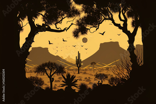 isolated desert forest silhouette. Generative AI © 2rogan