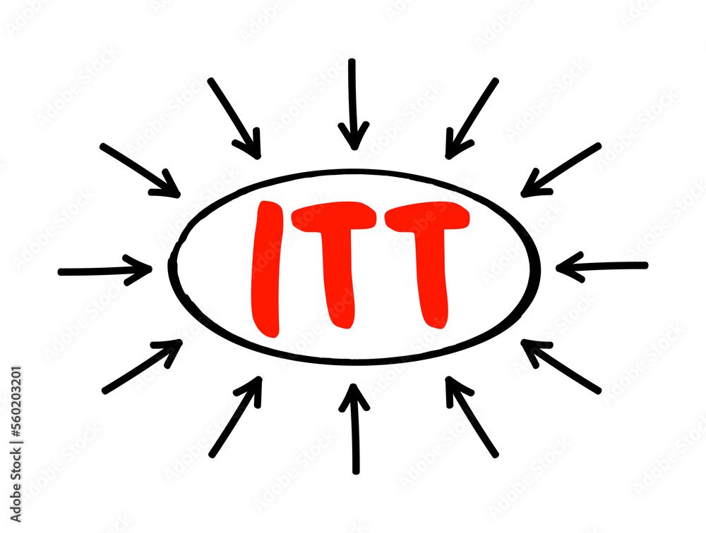 ITT Invitation To Tender - formal, structured procedure for generating competing offers from different potential suppliers, acronym text concept with arrows ITT Invitation To Tender - formal, structured procedure for generating competing offers from different potential suppliers, acronym text concept with arrows