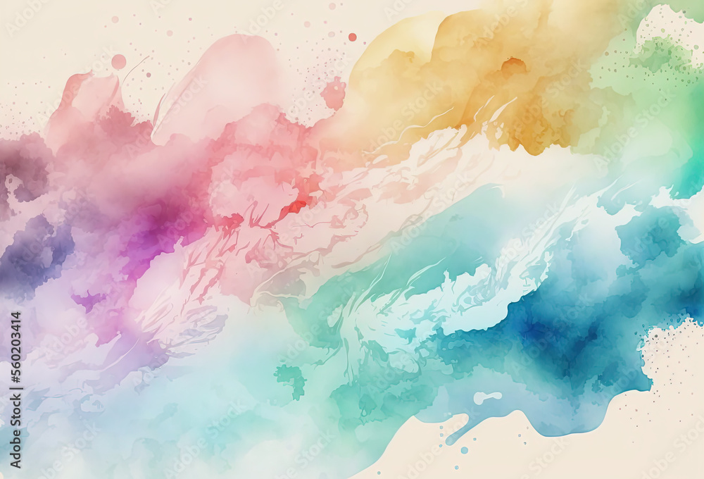 Watercolor pastel colorful background texture. Soft yellow, pink, blue, green backdrop. Ai generated