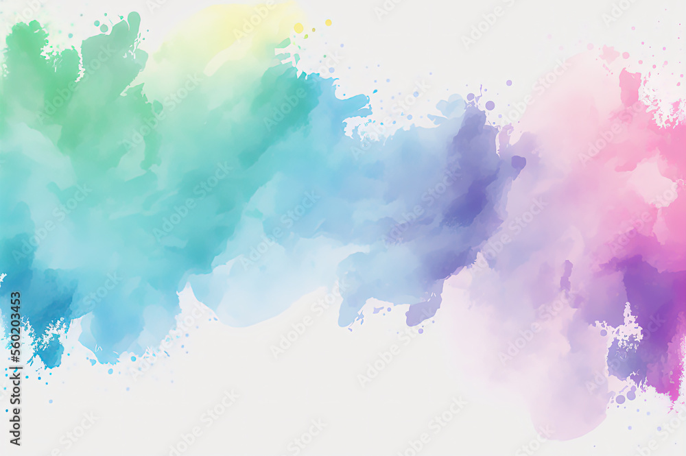 Watercolor pastel colorful background texture. Stains on white backdrop. Ai generated