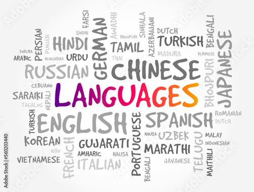 Different Languages of the world, word cloud text concept background photo