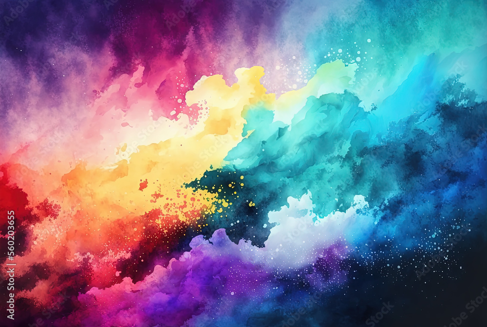 Watercolor colorful background texture. Rainbow backdrop. Ai generated