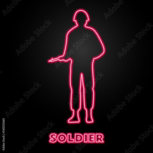 soldier neon sign  modern glowing banner design  colorful modern design trends on black background. Vector illustration.