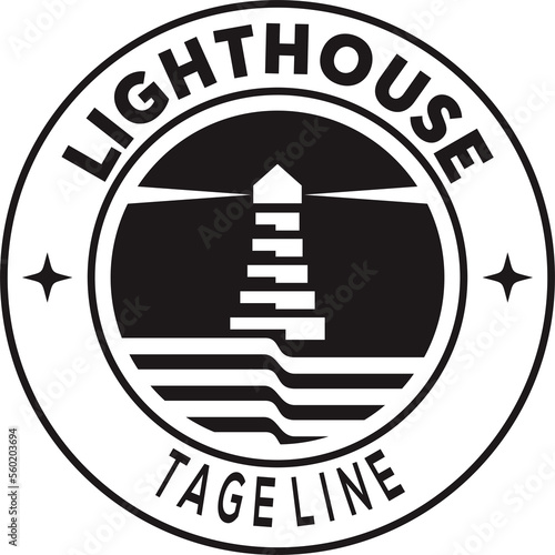 Lighthouse logo vector, Beacon vintage Lighthouses and ocean waves