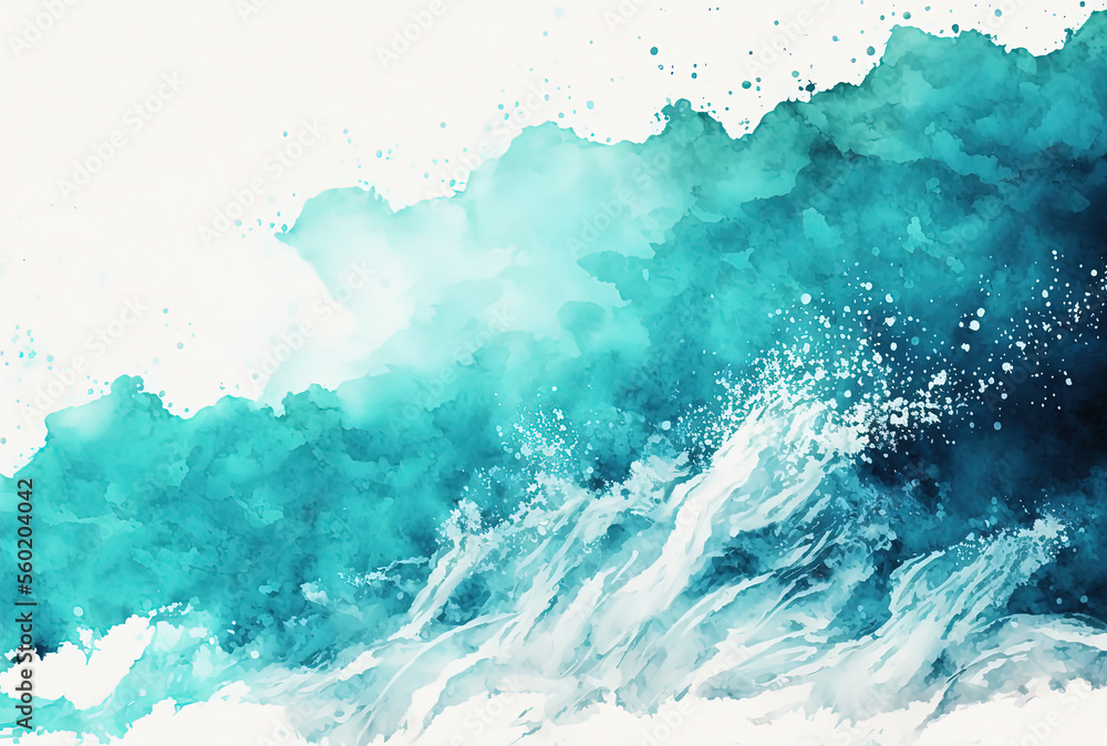 Fototapeta premium Watercolor blue background. Splashes backdrop. Ai generated
