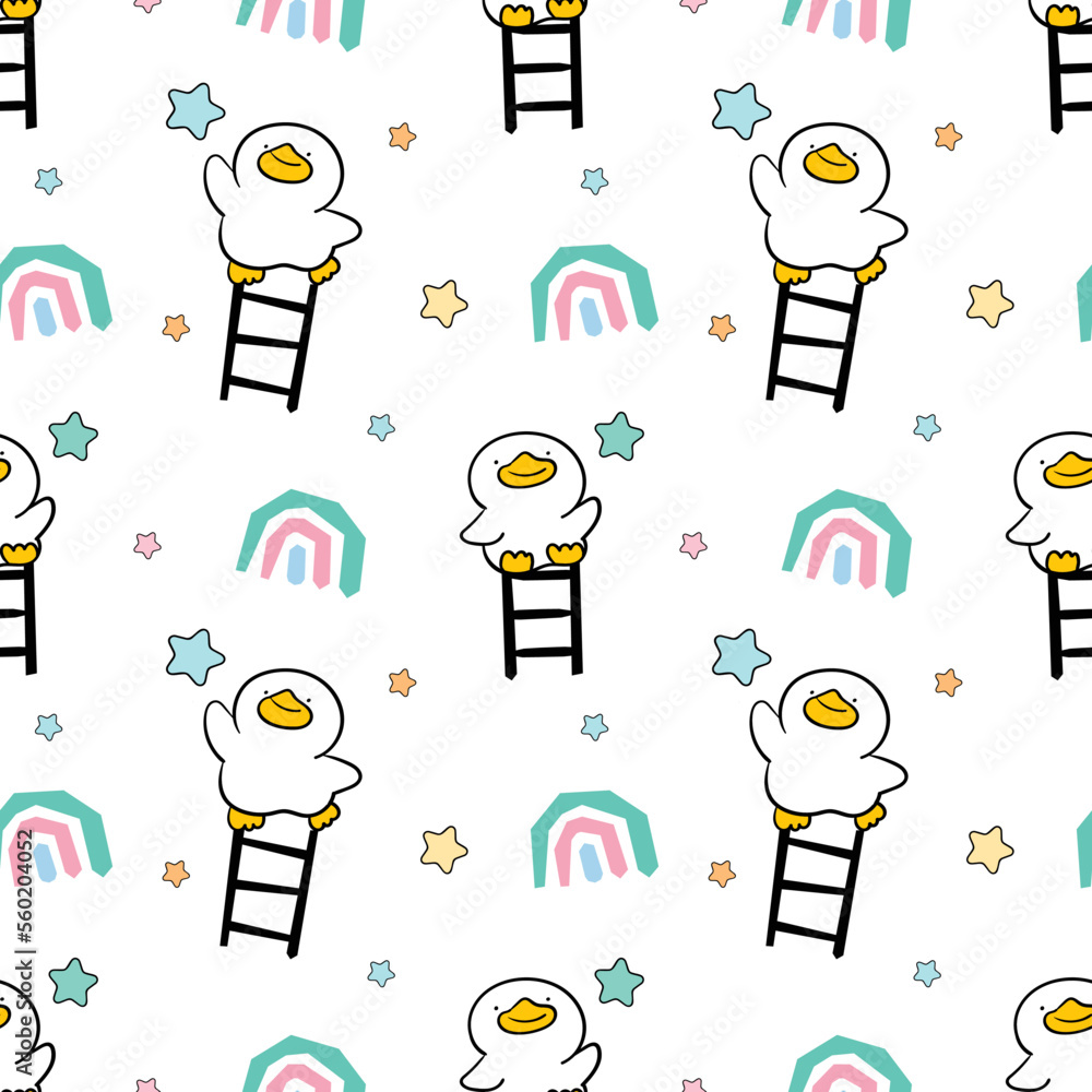 Seamless Pattern of Cartoon Duck Illustration Design on White Background Seamless Pattern of Cartoon Duck Illustration Design on White Background