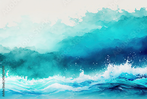 Watercolor blue background. Splashes backdrop. Ai generated