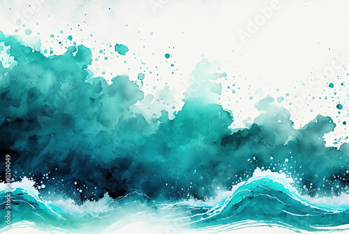 Watercolor turquoise background. Sea green backdrop. Watercolour waves. Ai generated