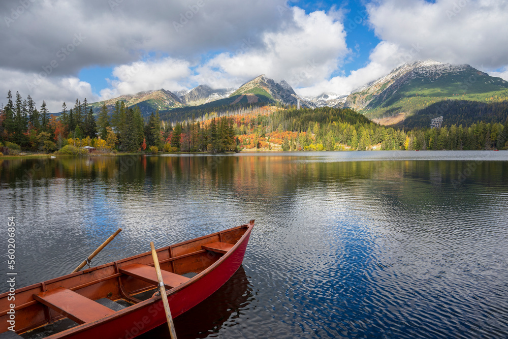 Strbske Pleso beautiful mountain lake in Slovakia in autumn.