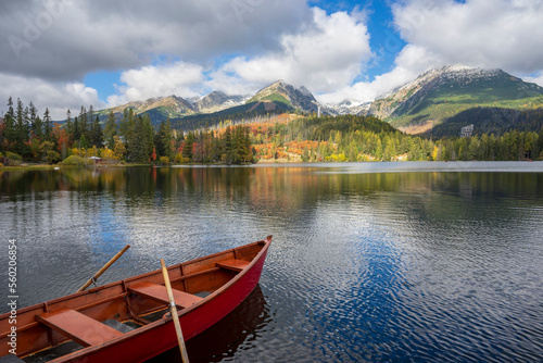 Strbske Pleso beautiful mountain lake in Slovakia in autumn.