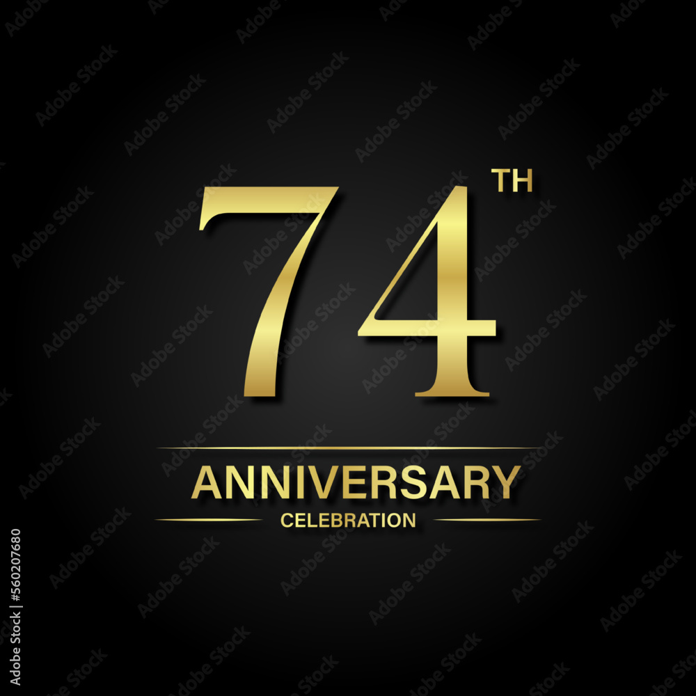 74th anniversary celebration with gold color and black background. Vector design for celebrations, invitation cards and greeting cards. 74th anniversary celebration with gold color and black background. Vector design for celebrations, invitation cards and greeting cards.