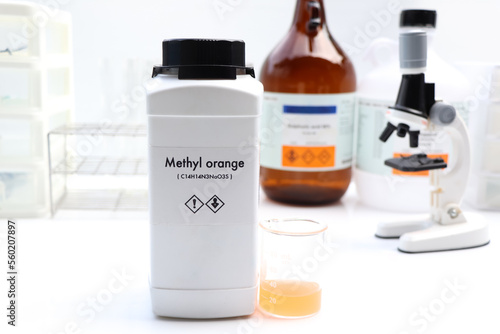 Methyl orange in bottle , chemical in the laboratory and industry
