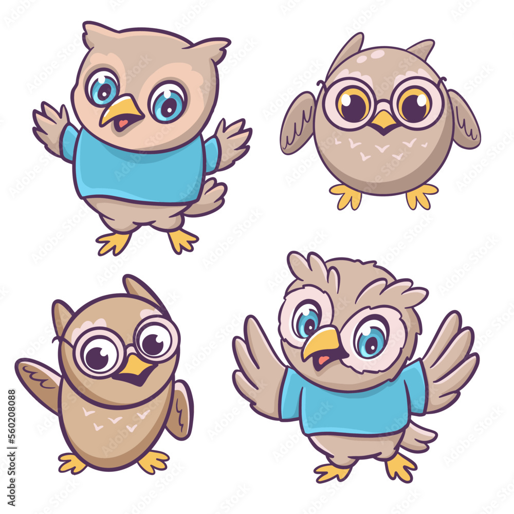 Little owl characters. Hand drawn vector illustrations with animal theme
Little owl characters. Hand drawn vector illustrations with animal theme