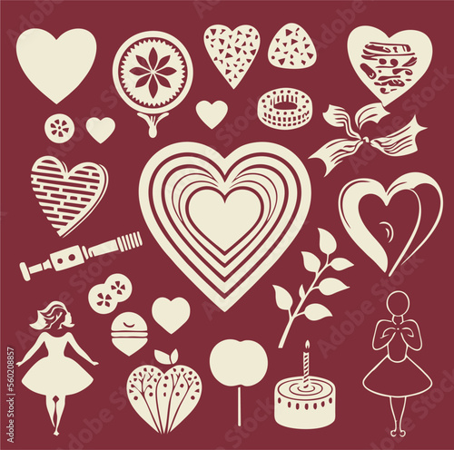 set of hearts and flowers