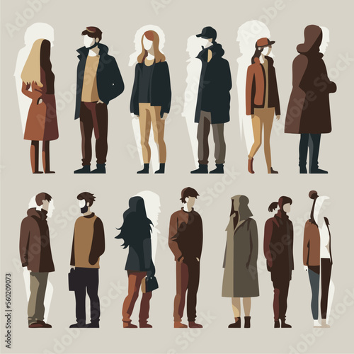Vector image of different people dressed in different designer clothes