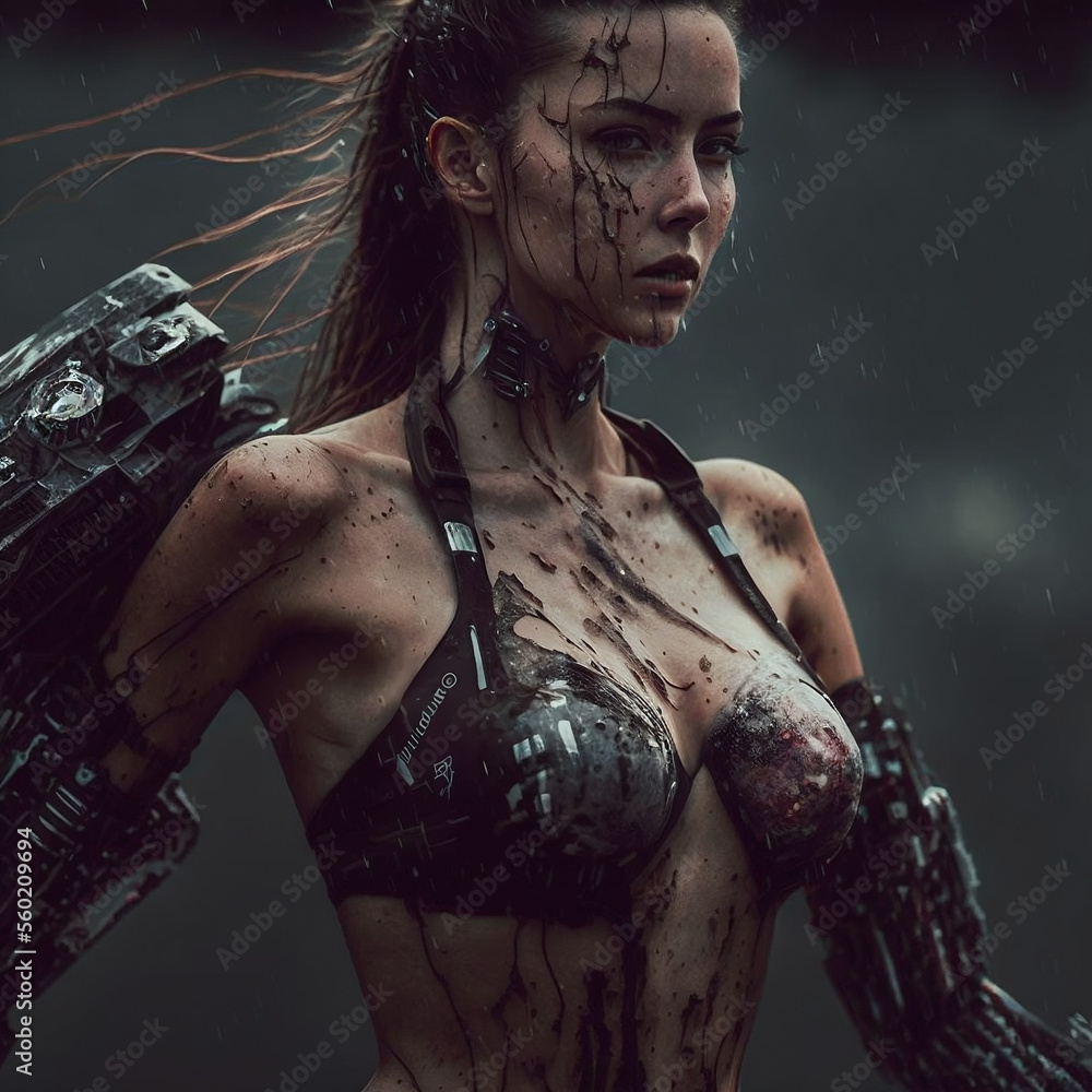 War Cyborg Robot Girl in a distant future - Science fiction AI art - no model release necessary - AI ART - NO REAL HUMAN BEING