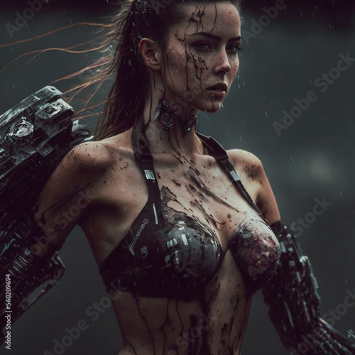 War Cyborg Robot Girl in a distant future - Science fiction AI art - no model release necessary - AI ART - NO REAL HUMAN BEING