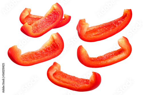 Red bell pepper slices c. annuum isolated png photo