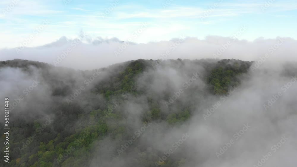 Aerial drone flight over foggy and misty mountains, southern Appalachians, US. Aerial drone flight over foggy and misty mountains, southern Appalachians, US.
