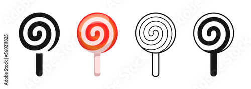 Lollipop vector set. Sugar candy on stick, lollypop icon