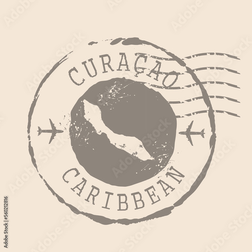 "Curaçao - Caribbean" Stamp Postal. Map Silhouette rubber Seal.  Design Retro Travel. Seal of Map Curaçao grunge  for your web site design, app, UI.  EPS10