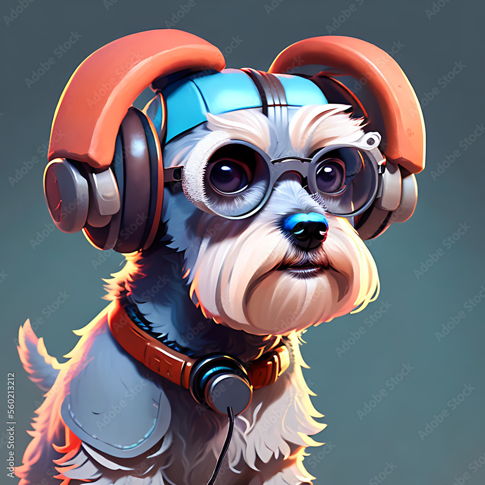 anthropomorphic portrait of Schnauzer wearing glasses and headphones! Generative AI