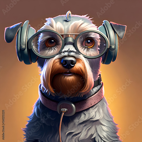 anthropomorphic portrait of  Schnauzer wearing glasses and headphones! Generative AI